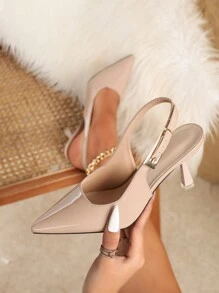 Fall/Winter 2025 Women's Pointed Toe Backless High Heel Sandals, French Thin Heel Design, Buckle Closure, Versatile & Comfortable, Casual Lady Style,Elegant,Women Pumps,Elegant - Apricot - View 5