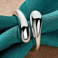 925 Sterling Silver Plated Water Drop Adjustable Open Ring For Women Wedding Engagement Fashion Party Charm Jewelry - Silver - View 4