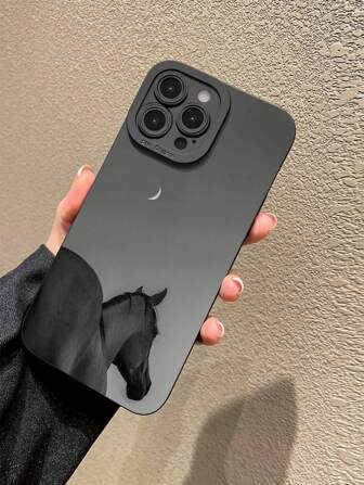 Custodia per telefono in TPU morbido con luna nera e cavallo, antigraffio e antipolvere, custodia per telefono impermeabile e antiurto