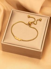 26 pièces Bracelet ajustable avec perles à lettre initiale, bracelets en acier inoxydable de couleur dorée convenant pour le port quotidien des femmes