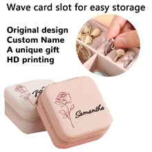 1pc Personalized Floral Jewelry Box, Square Leather Jewelry Travel Storage Case, Christmas Mom Gift, Bridesmaid Personalized Gift, Valentine's Day Gift, Gift For Her, Bridesmaid Gift