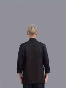 Men's Premium Chef Jacket, Oblique Collar Hidden Buttons, Work Uniform For Hotel, Restaurant, Bakery, Beverage Shop - Black - View 4