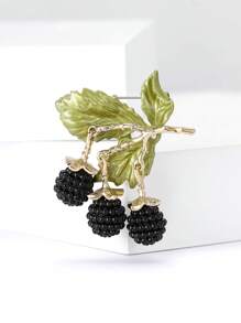 时尚珐琅黑莓吊坠胸针 女士 男士 植物别针 西装别针 配饰 礼物 - Blackberry Pendant Brooch - 查看 2