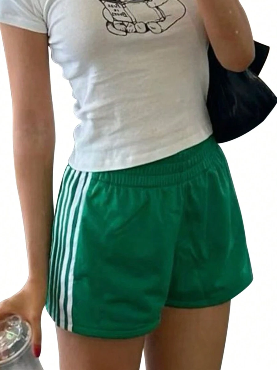 Women's Striped Shorts Casual Loose Elastic Waist Sport Short Pants With Pockets For Summer