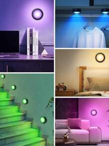 1 pieza Focos, Focos LED de 13 colores variables, Alimentado por batería, Luz LED dimmable para debajo del gabinete, Luz nocturna con batería, Con 1 control remoto inalámbrico, Apto para gabinete, estantería, armario, caja de exhibición - Multicolor - Ver 6