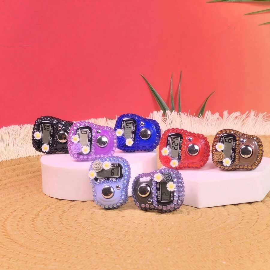 1个/5个/10个装新款计数器，适用于斋月、圣诞节、万圣节、节日等场合，电子手动按钮计数器，迷你便携环形计数器，拇指按压计数器，适合学习、运动和其他计数活动 - 彩色 - 查看 1