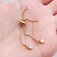 3pcs Brass 18K Gold Plated Adjustable Box Chains Rubber Slider Beads Bracelets Extender Connectors Adjustable Bracelet With Rhinestones Ends Extender Bracelet Chains For Woman Jewelry Making Accessories