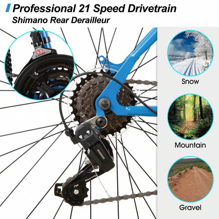 Hiland Bamcbase 26/27.5/29 Inch Adult Mountain Bike, Hardtail MTB Bike For Men And Women With Shimano 21-Speed Rear Derailleur, V-Brakes, Suspension Front Fork & High-Carbon Steel Frame (Grey, Black & Blue) - 藍色 - 查看 4