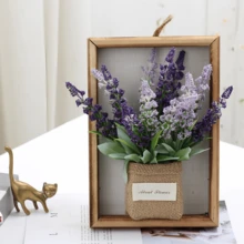 Fabric Lavender Artificial Flower Wall Hanging Decor In Wooden Frame - Multicolor - View 3