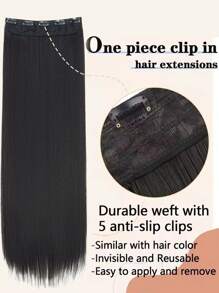 24/32 英寸长直发合成假发夹式接发黑色天然女士假发 - 黑色 - 查看 7