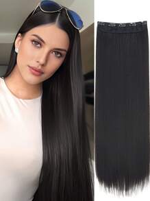 24/32 英寸长直发合成假发夹式接发黑色天然女士假发 - 黑色 - 查看 5
