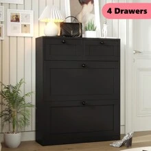 VOWNER Shoe Cabinet With 4 Flip Drawer & 2 Sliding Drawers For Storage, Freestanding Shoe Organizer For Entry, Bedroom, Hallway, Shoe Rack Gift For Halloween & Thanksgiving - màu đen - Xem 4