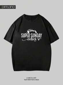 节日超级星期天氛围T恤，足球爱好者礼物，比赛日氛围，趣味足球T恤，超级星期天T恤，足球爱好者T恤，男士圆领短袖 - 黑色 - 查看 3