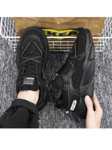 Zapatillas casual transpirables de suela gruesa para hombre - Negro - Ver 7