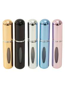 Set de 3 atomizadores de perfume de autorociado de 0.17oz - Compactos, elegantes y portátiles en color dorado, naranja y azul - Metal, sin PVC, con indicadores visuales de recarga, apropiados para viajes y salidas, botellas de fragancias rellenables