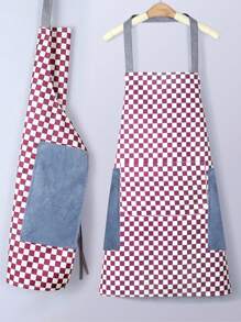 Sleeveless Apron With Large Pocket,Waterproof,Plaid Design,Easy To Clean,Perfect For Home - 紅色 - 查看 3