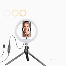 1 个自拍灯、8 英寸自拍环形灯、三脚架和灵活手机支架、可调光 LED 灯座，适合生日/复活节/总统日/男孩/女孩的礼物