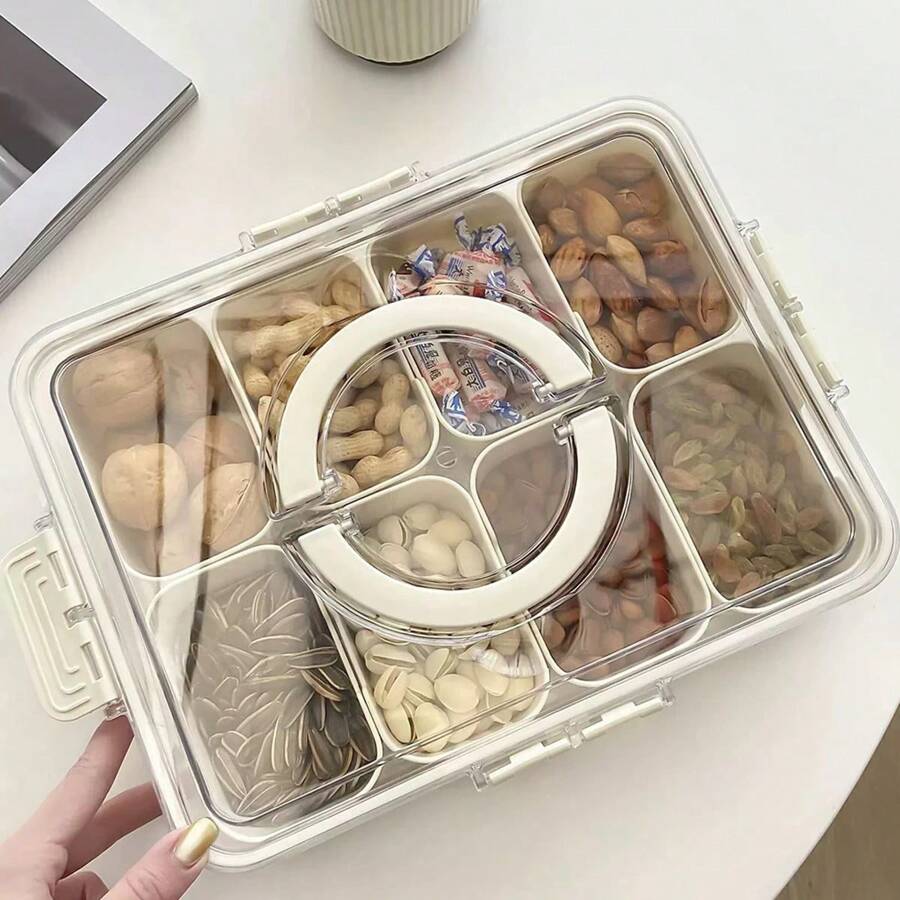 Caixa De Conservação Maleta Alimento Organizador 8 Divisórias Transparente Tampa e Alça Cozinha Tempero Frutas