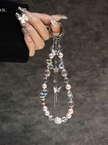 Luxury Sparkle Butterfly Rhinestone Bead Phone Bracelet Strap Charm Chain Knot Cellphone Lanyard Keychain Bag Camera Keychain Pendant Gifts For Mother, Family, Friends, Birthday, Holiday Phone Charm, Phone Chain