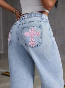 Teen Girl High Waist Straight Leg Jeans, Casual & Fashionable, Versatile, Suitable For Outings
