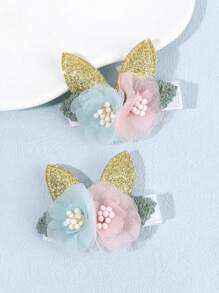 2pcs Glitter Bunny's Ear Hair Bow Clips For Toddlers Girls ,Exquisite Tulle Mesh Flower Plants Decor Hair Bows ,Alligator Clips ,Favor Gifts For Girls ,Festival Party Celebration Hair Barrettes ,Kids Teens Hair Accessories ,Suitable Daily Life ,Vacation