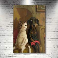 1 Pc Whimsical Cats And Dogs Wooden Framed  Canvas Painting Thickness 2.25cm/0.9inch High Quality Wall Art Prints Poster Direct Hanging Wall Picture Decor For Home Gifts, Living Room, Bathroom, Bedroom, Kitchen - 白色 - 查看 6