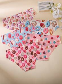 5 条装蛋糕、甜甜圈、冰淇淋印花无缝透气比基尼内裤内衣，桃臀、少女设计 - 彩色 - 查看 2