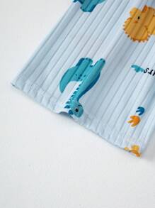 2pcs Young Boy Cartoon Dinosaur Print Casual Short Sleeve Home Outfit, Summer Lightweight - Baby Blue - View 9