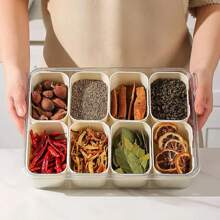Caixa De Conservação Maleta Alimento Organizador 8 Divisórias Transparente Tampa e Alça Cozinha Tempero Frutas - Transparente - Visão 5