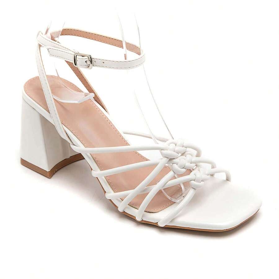High Heels With Interwoven Lace-Up Straps And Buckle - White - View 1