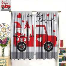 2 Panel 28"X40" Valentines Decorative Curtains, Happy Valentine'S Day Farmhouse Romantic Cartoon Cute Bear Hearts Window Drapes, For Living Room Bedroom 2 Panels - 28x40inch-2pc - View 1