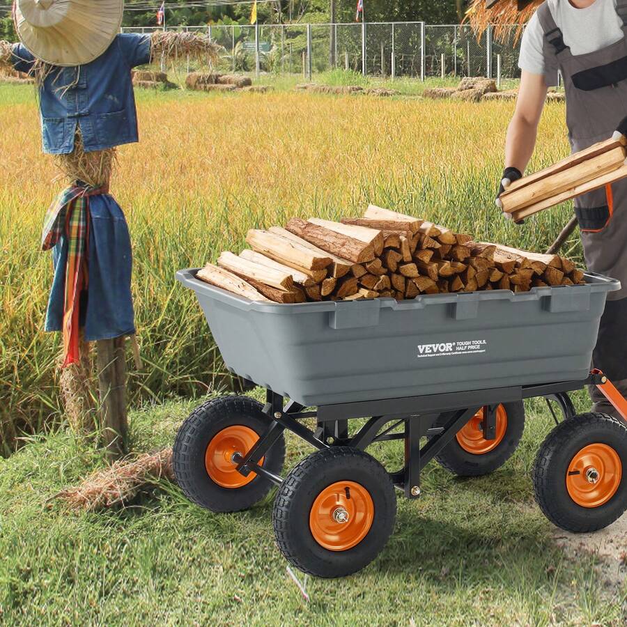 Garden Cart Durable Polyethylene Dump Cart & Sturdy Metal Utility Cart With Easy Assembled Steel Frame, Multi-Purpose Dump Cart With Dual Function Handle, Convenient Cart, Load Capacity 400 Lbs-1500 Lbs With 10" & 13" Wheels - Polyethylene, tải trọng 1500 lbs, bánh xe 13" - Xem 1