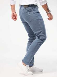 Jeans Masculina Slim Fit de Perna Reta de Cor Sólida, Calça Casual Versátil e da Moda - Cinza - Visão 7