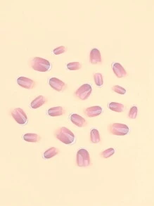 24 片法式白色指甲短款按压式指甲椭圆形假指甲简约假指甲裸色指甲美甲用品指甲 - 彩色 - 查看 3