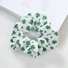 1pc Irish St. Patrick's Day Clover Scrunchie, Fresh Mori Style Big Spring Coil Hair Rope, Party Festival