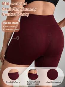 1 件女士腰部塑身无缝塑身裤，收腹，酒红色，加大码 - 酒紅色 - 查看 3