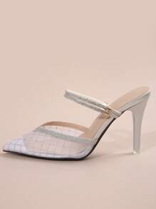 Tacones de punta fina con malla hueca, apropiados para el uso diario y el atuendo para citas - Plateado - Ver 2