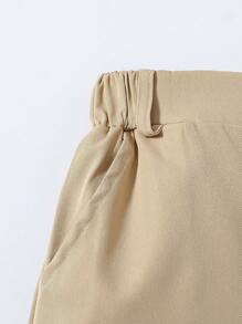 Young Boy Casual Solid Color Knight Embroidery Pants, Slant Pockets, Elastic Waistband Design, Suitable For Daily Wear, Travel, Parties, Vacations, Fashion Versatile - Khaki - View 7