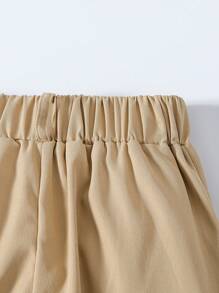 Young Boy Casual Solid Color Knight Embroidery Pants, Slant Pockets, Elastic Waistband Design, Suitable For Daily Wear, Travel, Parties, Vacations, Fashion Versatile - Khaki - View 6