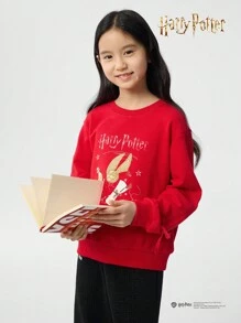 Balabala Harry Potter 女童休闲印花圆领卫衣 - 中國紅 - 查看 2