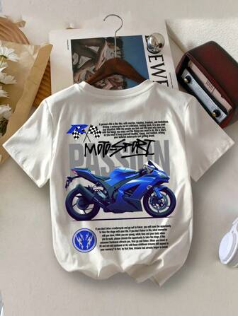 Young Boy Yongboy Minimalist Motorcycle Slogan Print Casual Round Neck Summer T-Shirt