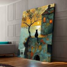 Framed Charming Black Cat & Sunrise Canvas Art  Wall Decor For Living Room, Bedroom, Office, And More   Perfect For Room DecorRoom, Living Room, Kitchen, A Festive Touch For Valentine's And New Yea Decor