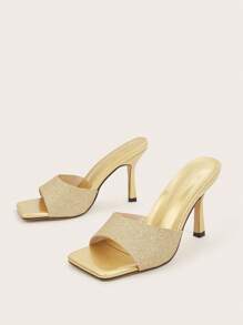 Shiny Gold Color Stiletto Heel Casual & Fashionable Ladies High Heel Sandals - Gold - View 2