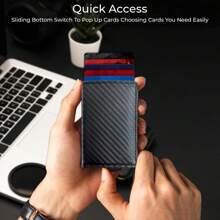 男士防盗钱包，男士信用卡夹，多功能自动弹出式信用卡夹，金属名片夹，商务男士防盗防消磁银行卡夹，男士钱包，迷你钱包，钱包，RFID钱包，卡夹 - 彩色 - 查看 9