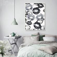 Wystrój pokoju 1 szt. Moda Czarno-biały pocałunek ust Drukuj, Nowoczesna cyfrowa sztuka ścienna, Kobiecy francuski pocałunek Plakat na płótnie, Zabawny dom Sypialnia Kuchnia Salon Łazienka Hotel Kawiarnia Biuro Dekoracja, Bezramowa