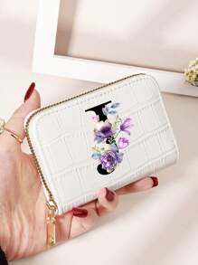 勃艮第包 Charry 红色包 酒红色包 1 件 首字母名称 A 到 Z 图案 多功能零钱包 字母图形卡夹 多卡位卡片收纳袋 信用卡 学校用品 宿舍 女士钱包 迷你钱包 钱包 卡包