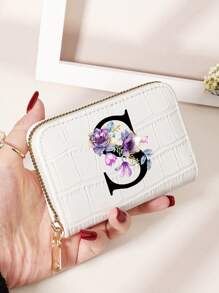 勃艮第包 Charry 红色包 酒红色包 1 件 首字母名称 A 到 Z 图案 多功能零钱包 字母图形卡夹 多卡位卡片收纳袋 信用卡 学校用品 宿舍 女士钱包 迷你钱包 钱包 卡包