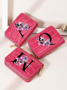 勃艮第包 Charry 红色包 酒红色包 1 件 首字母名称 A 到 Z 图案 多功能零钱包 字母图形卡夹 多卡位卡片收纳袋 信用卡 学校用品 宿舍 女士钱包 迷你钱包 钱包 卡包