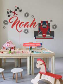 1pc Personalized Racing Car Themed Wall Decal Sticker, Art Decoration For Boys Room, Kids Bedroom, Nursery, Playroom, Gift, Living Room, Easy To Peel And Stick - Red - View 6