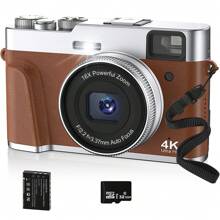STUOGYUM STUOGYUM 4K Digital Camera, 48MP Vlogging Camera , 16X Digital Zoom, Auto Focus, Anti-Shake Video Camera With Viewfinder Flash & Vlog Livestream Webcam , 2.8inch Large Screen Photography Travel Selfie Camera DC202 With 32G TF Card And One Large 1050mAH Battery Household Professional Camera Suitable For Gifts. (Black/Brown)